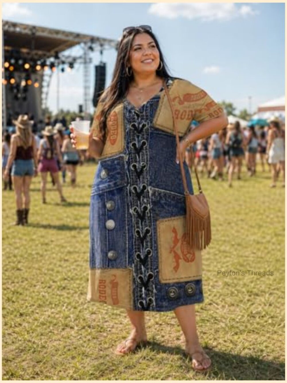 Plus Size Denim Print Maxi Dress V Neck Short Sleeve with Pockets - Picture 6 of 7